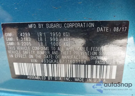 2018 Subaru Impreza 2.0I Sport z USA, uszkodzony, nr VIN 4S3GKAL67J1601108